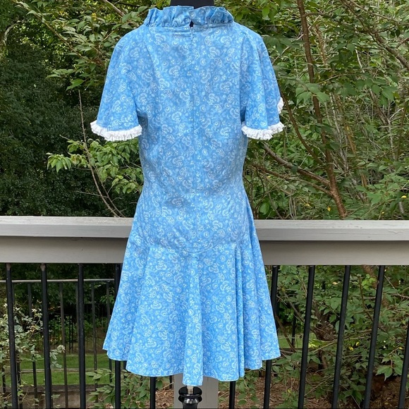 Vintage 60s 70s Floral Paisley Flutter Sleeve Cottagecore Lace Fit Flare Dress - Picture 4 of 14